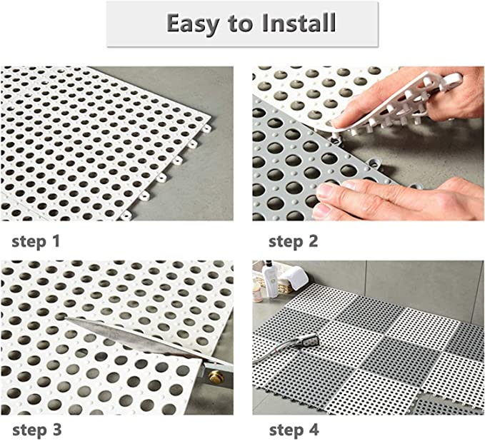 Plastic Bath Mat with Drain Holes and Drainage Pack of 6