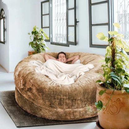 Dropshipping 200cm Giant Fur Bean Bag Cover Big Round Soft Fluffy Faux Fur BeanBag Lazy Sofa Bed Cover Living Room Furniture
