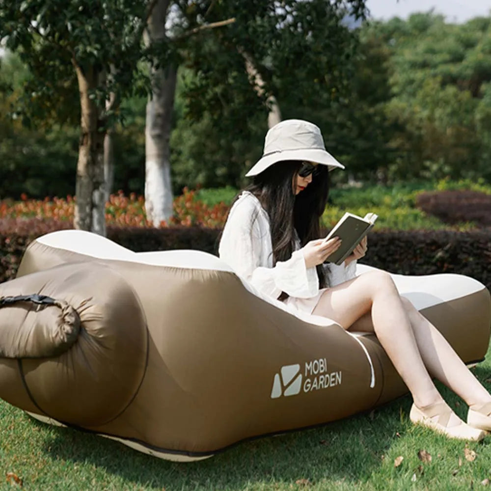 Optimize product title: MOBI GARDEN Camping Ultra-light Inflatable Sofa Bed - Portable Outdoor Lounge for Beach and Lunch Breaks
