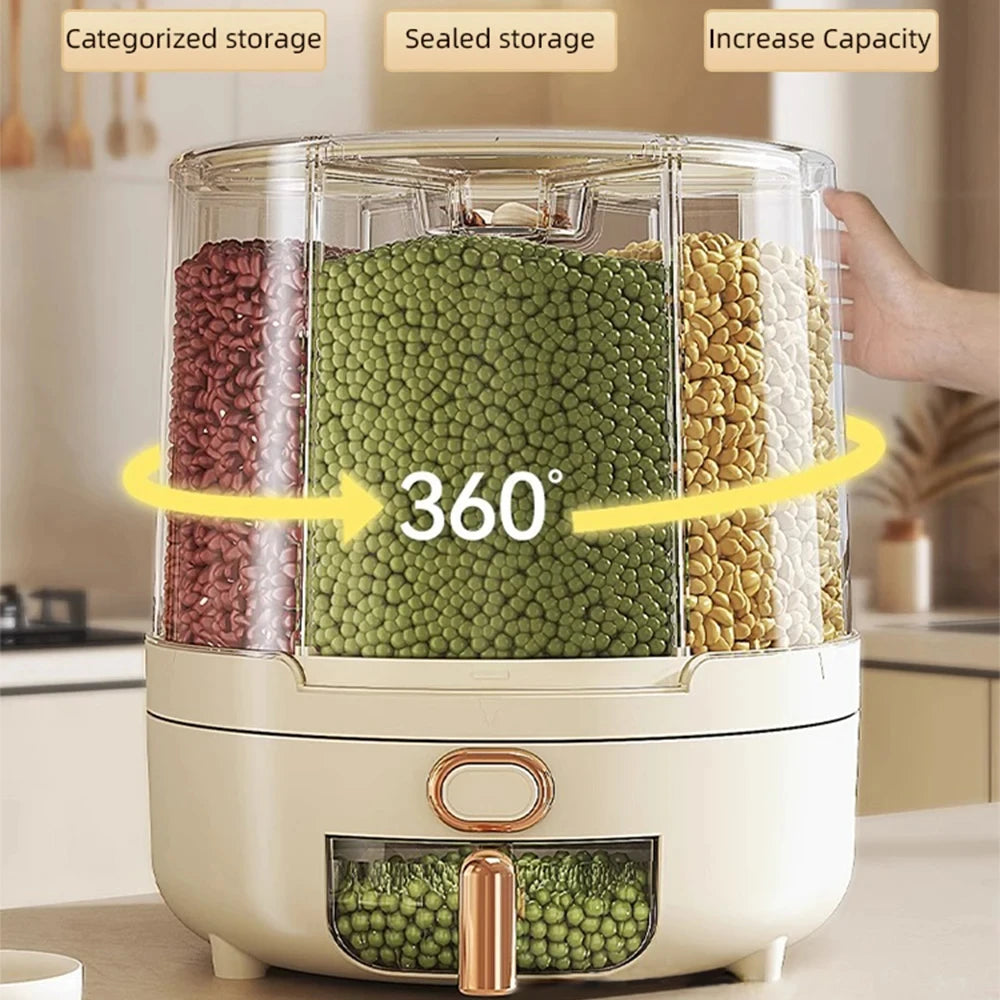 360 ° Large Household Rice Bucket Grain Storage Box Sealed Insect and Moisture Proof Rice Storage Box Rice Tank Food Storage