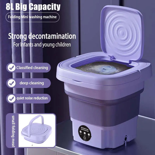Title: Mini Foldable Washing Machine - Portable and Retractable - 8L Capacity - Ideal for Socks, Underwear, Panties - 3 Models with Spinning Dry