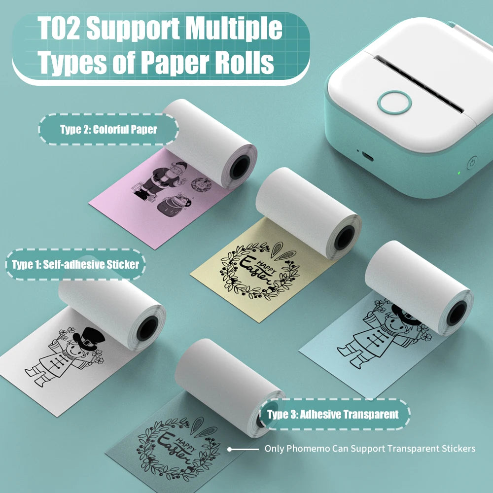 Phomemo T02 Portable Mini Thermal Pocket Printer for DIY and Journaling - Includes Self-adhesive Stickers