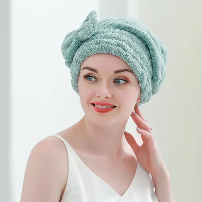Title: Elegant Bamboo Hair Towel Wrap - Microfiber Drying Shower Turban with Bowknot - Absorbent, Quick Dry Hair Towel for Women, Anti-Frizz