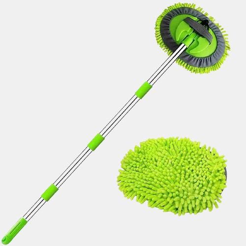 Car Wash Mop Brush Tool Mitt with Long Handle Length More Suitable for Washing American Cars Truck, SUV, RV, Trailer, 2 in 1 Chenille Microfiber Duster Not Hurt Paint Scratch Free